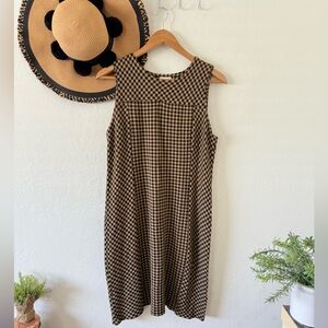 J. Jill Black and Brown Gingham Ponte Knit Sleeveless Shift Dress Academia